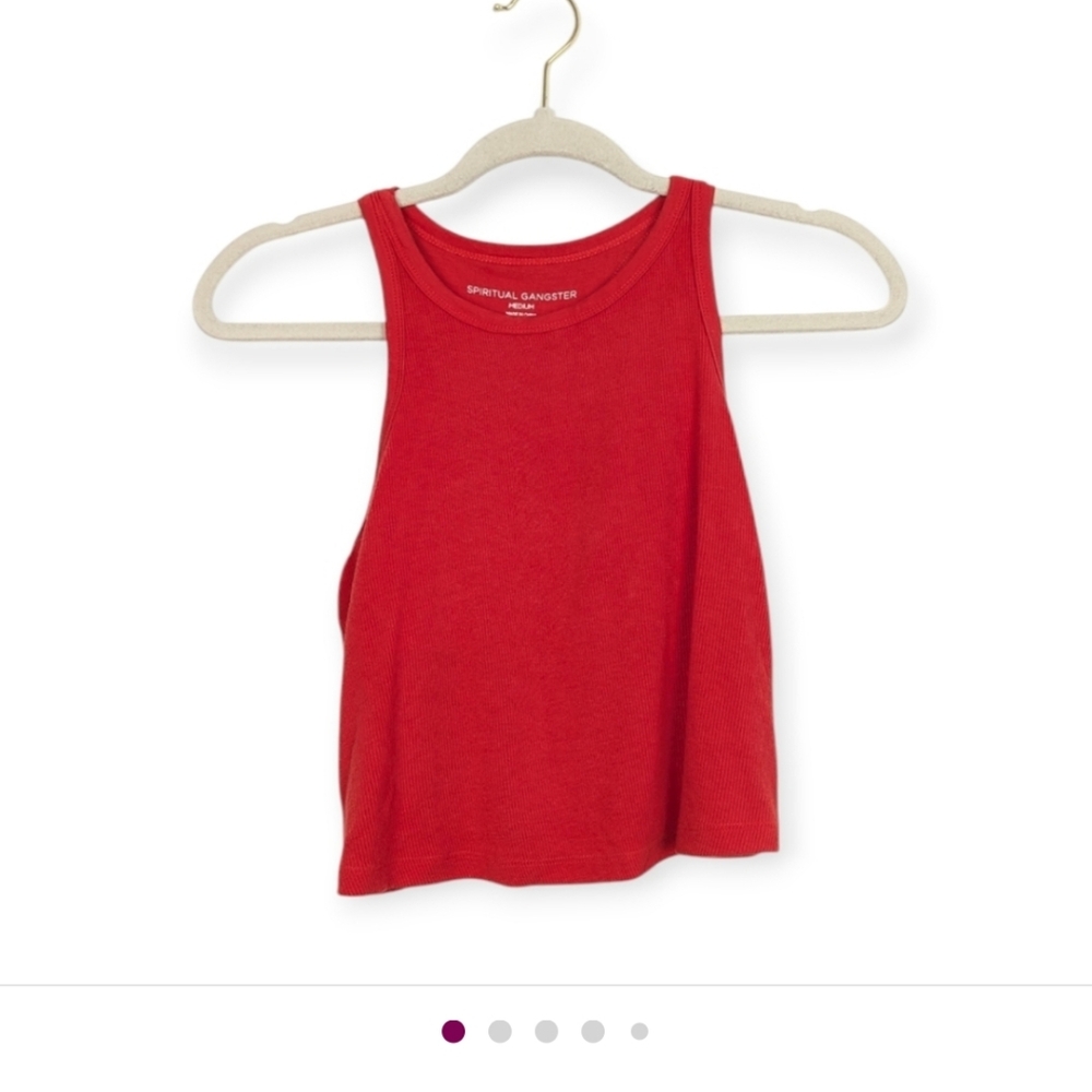 Spiritual Gangster Red Ribbed Modal Stretch Racerback Tank Top Size M